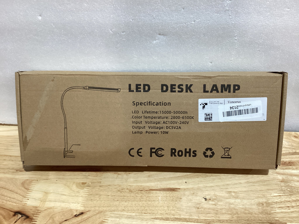Voncerus Lámpara de escritorio LED con abrazadera, luces de clip para el cuidado de los ojos para el hogar y la oficina, 3 modos 10 niveles de brillo, cuello de ganso flexible largo, lámparas de mesa