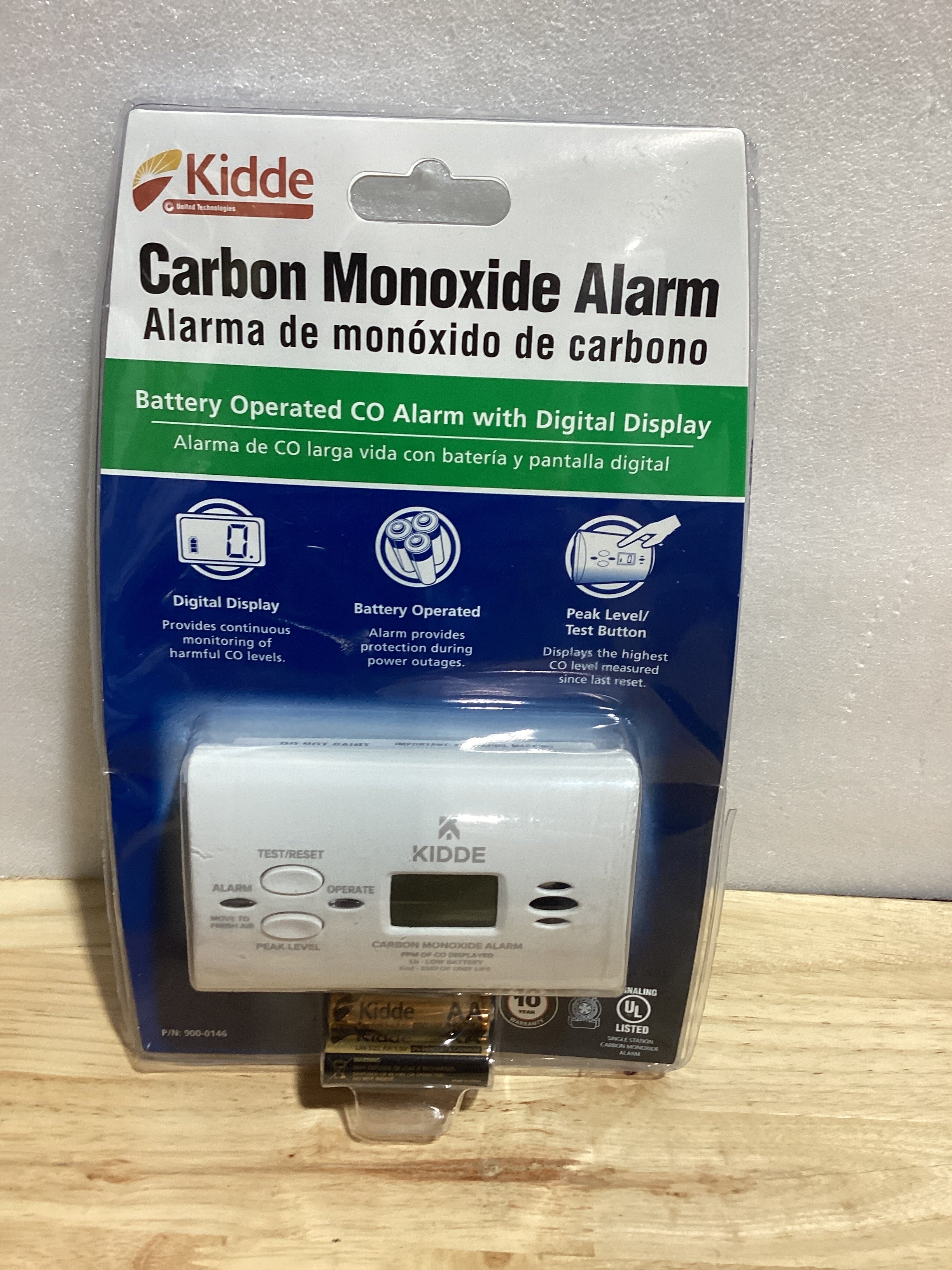 Detector de Monóxido de Carbono Kidde | Portátil | Alarma CO | LED | Baterías AA | Indicador Batería Baja