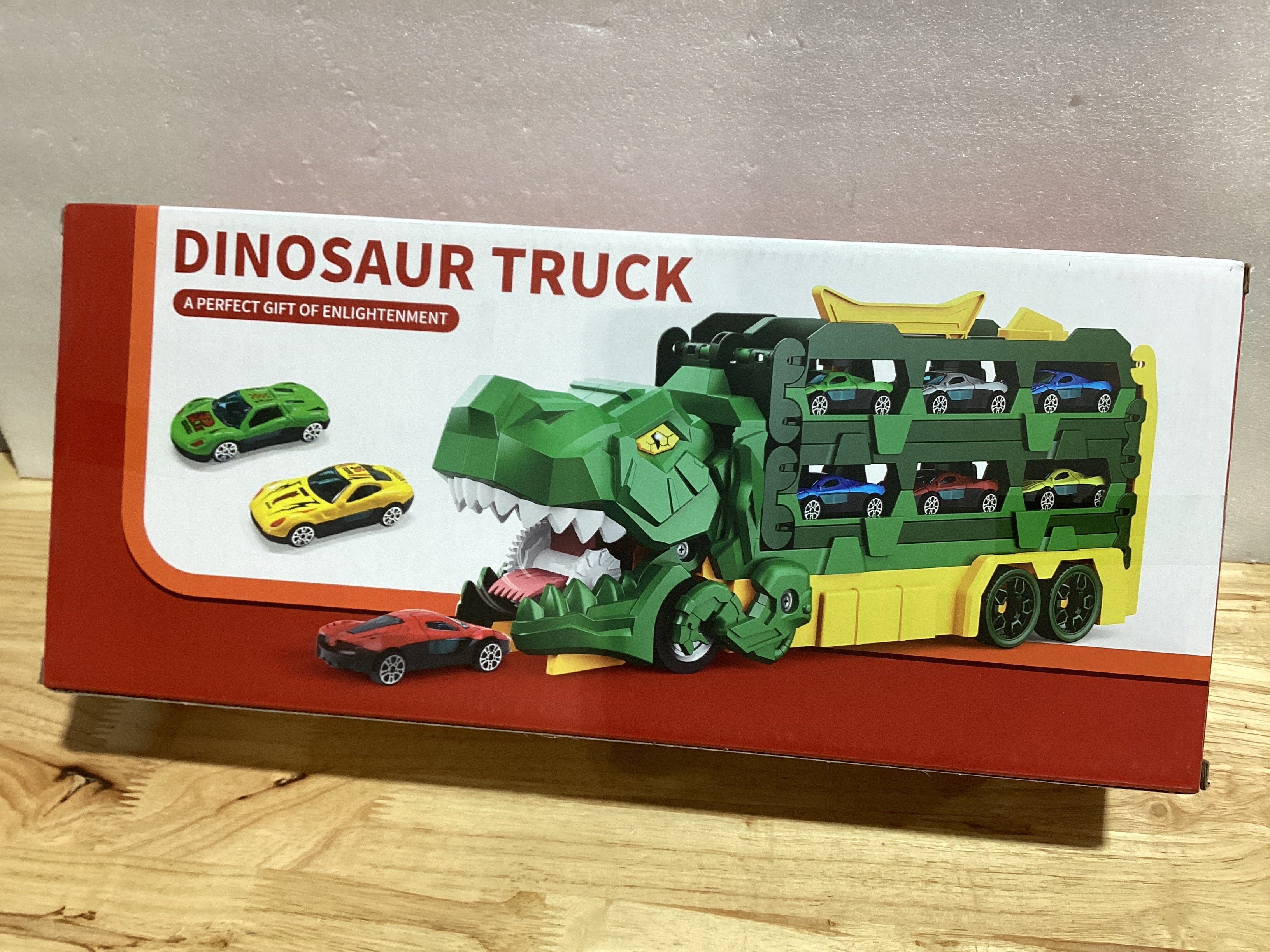 iHaHa Camión de juguete para niños pequeños de 3, 4, 5 y 6 años, set de pista de coches de juguete, camión transportador de dinosaurios con 10 coches de juguete de metal fundido, se transforma en dinosaurio (Copia)