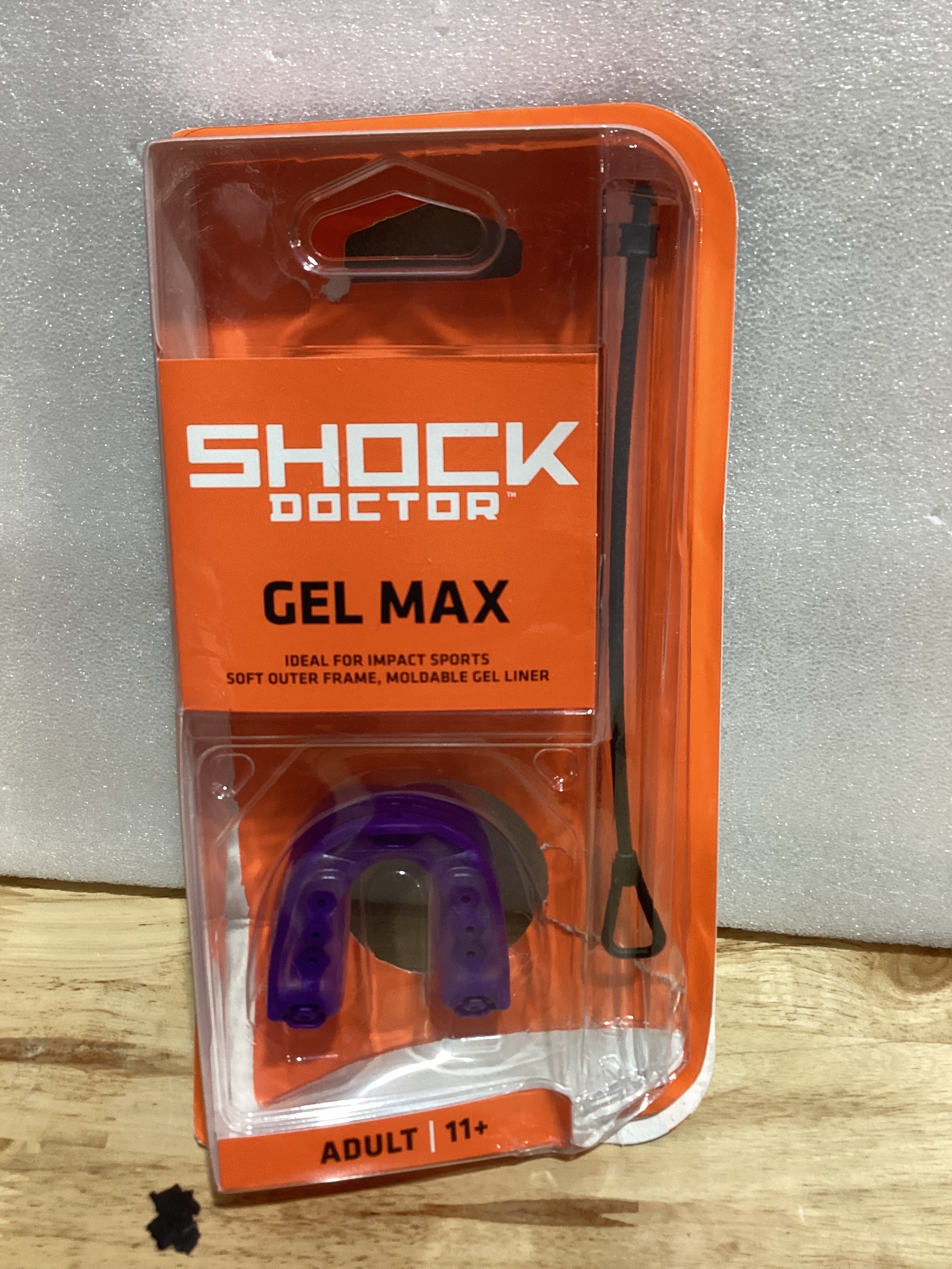 Protector bucal Shock Doctor Classic Gel Max azul con correa (adulto 11+)