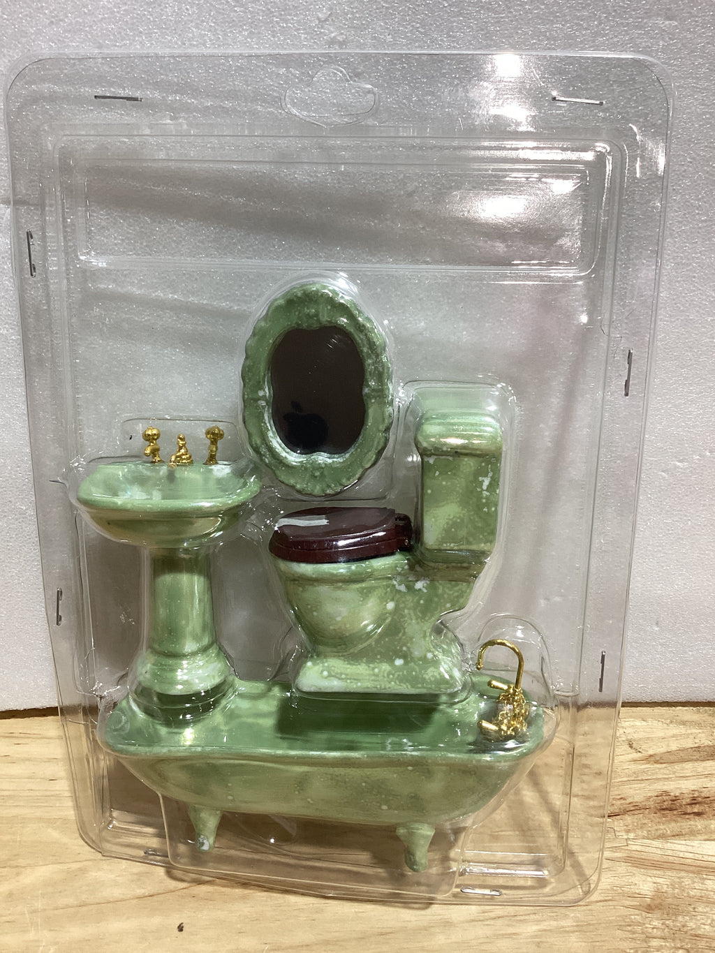 Juego de accesorios de baño en miniatura para casa de muñecas, escala 1:12 (verde claro)