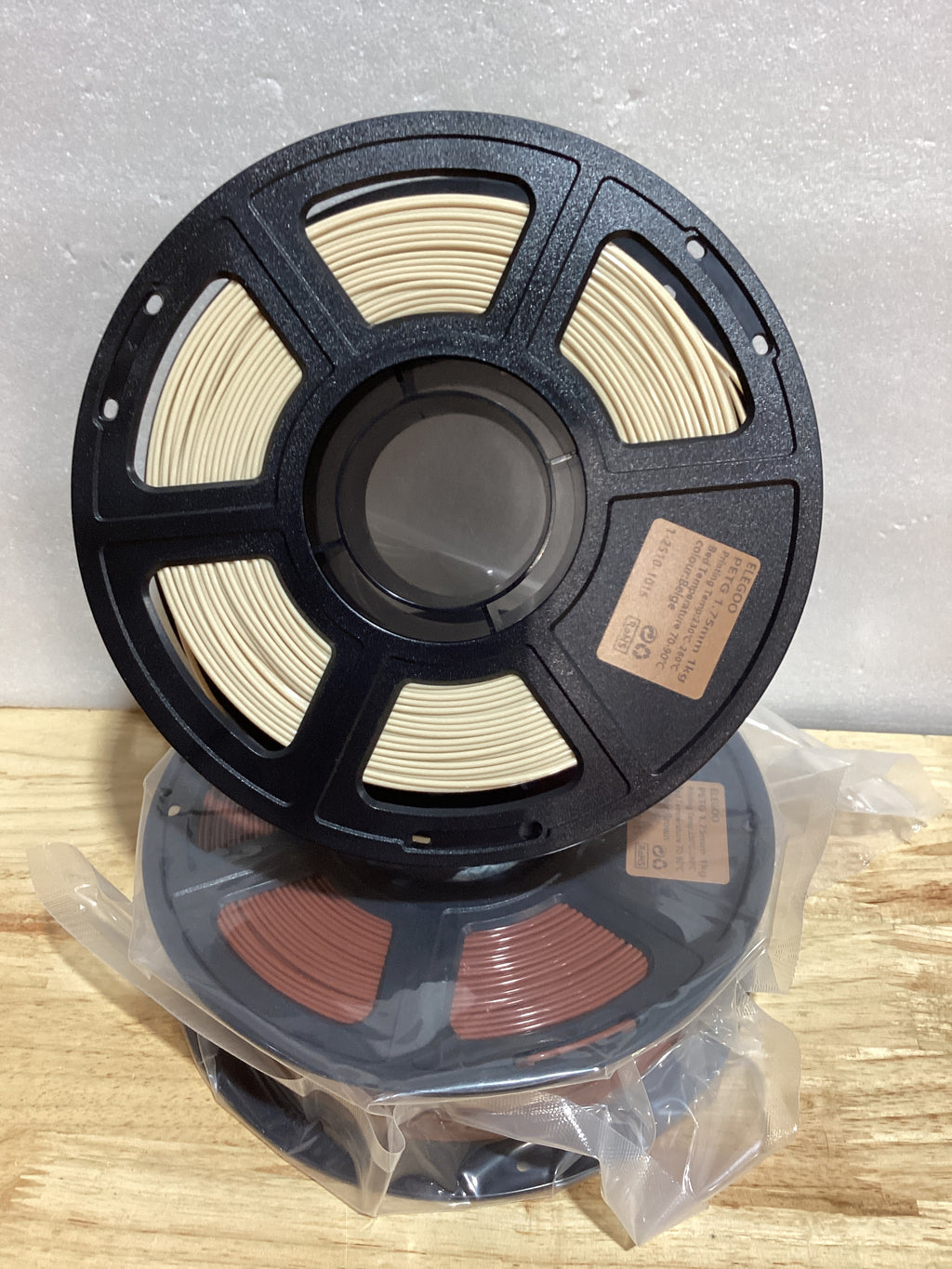 Filamento PETG ELEGOO 1.75mm 2KG — Marrón y Beige, 2 Carretes de 1KG, Precisión +/-0.02mm para Impresoras FDM