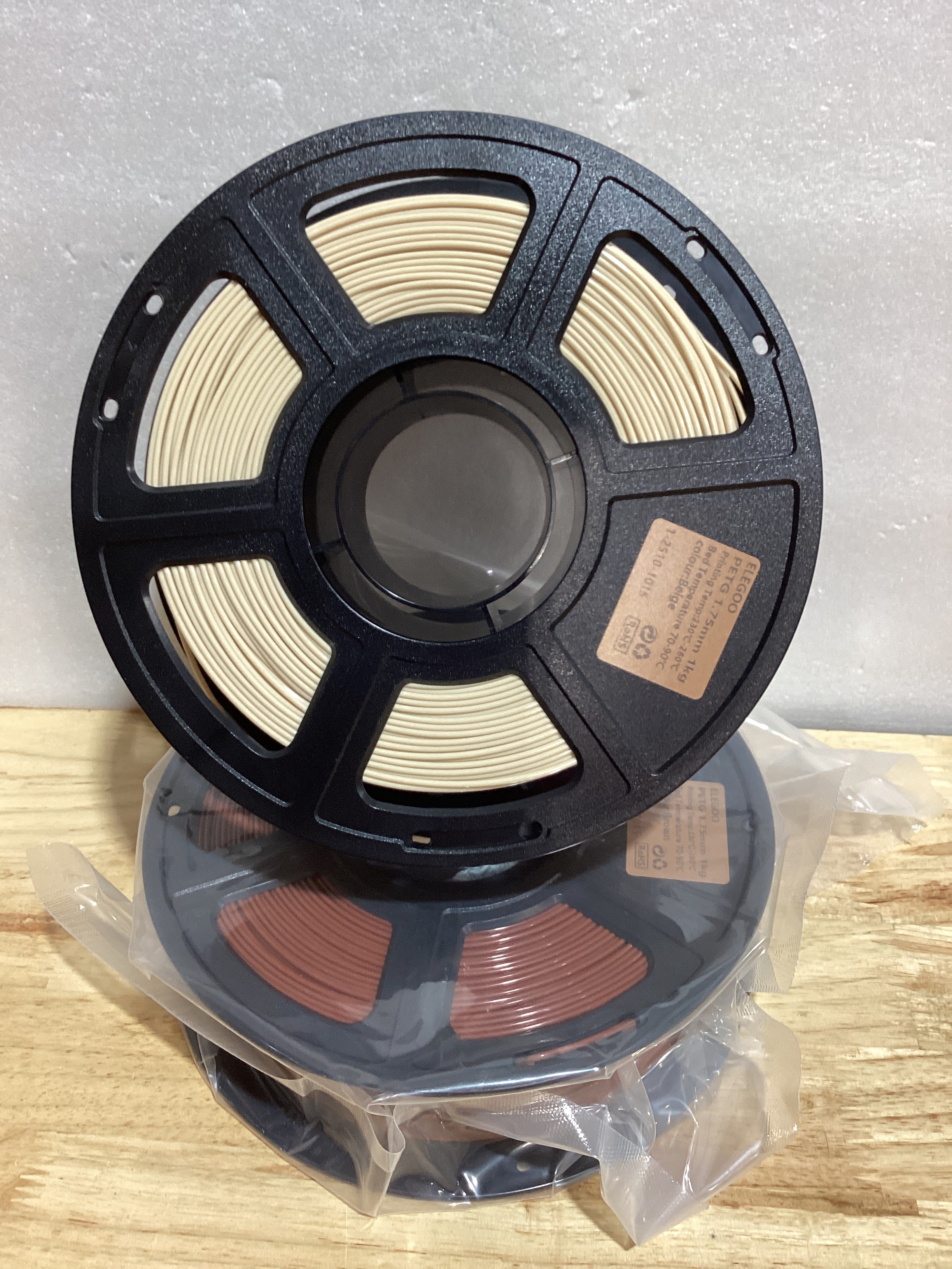 Filamento PETG ELEGOO 1.75mm 2KG — Marrón y Beige, 2 Carretes de 1KG, Precisión +/-0.02mm para Impresoras FDM