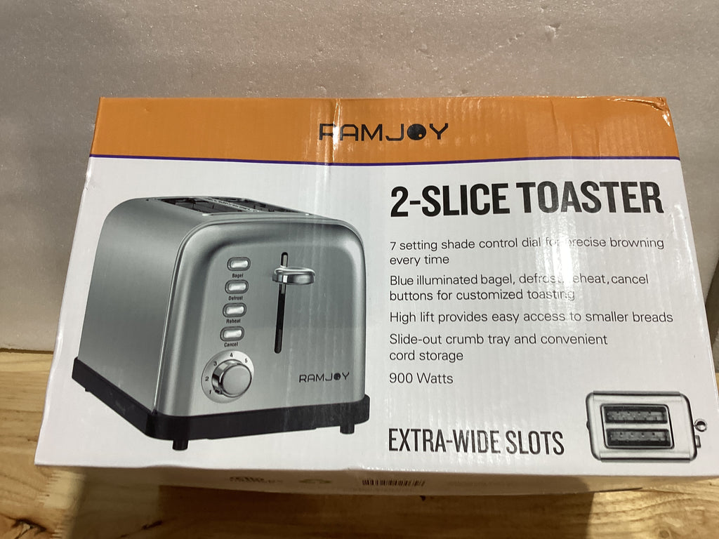 Tostadora RAMJOY 2 Rebanadas — Ranura Extra Ancha, 7 Niveles de Tostado, 4 Funciones, Acero Inoxidable, 900W