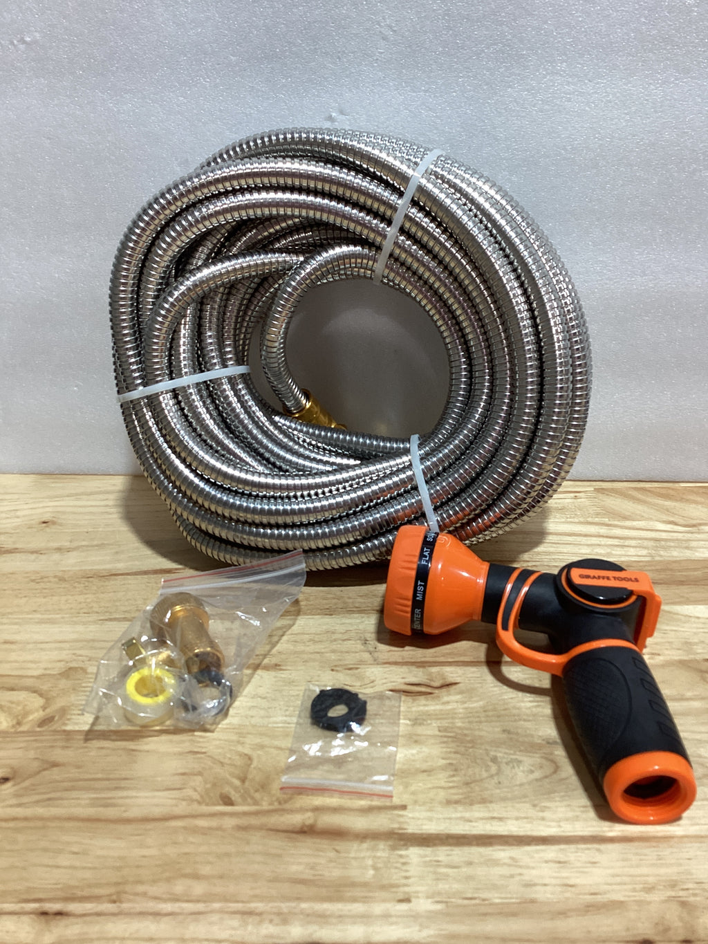 Manguera de Jardín Giraffe Tools 50ft — Acero Inoxidable 304, Sin Enredos