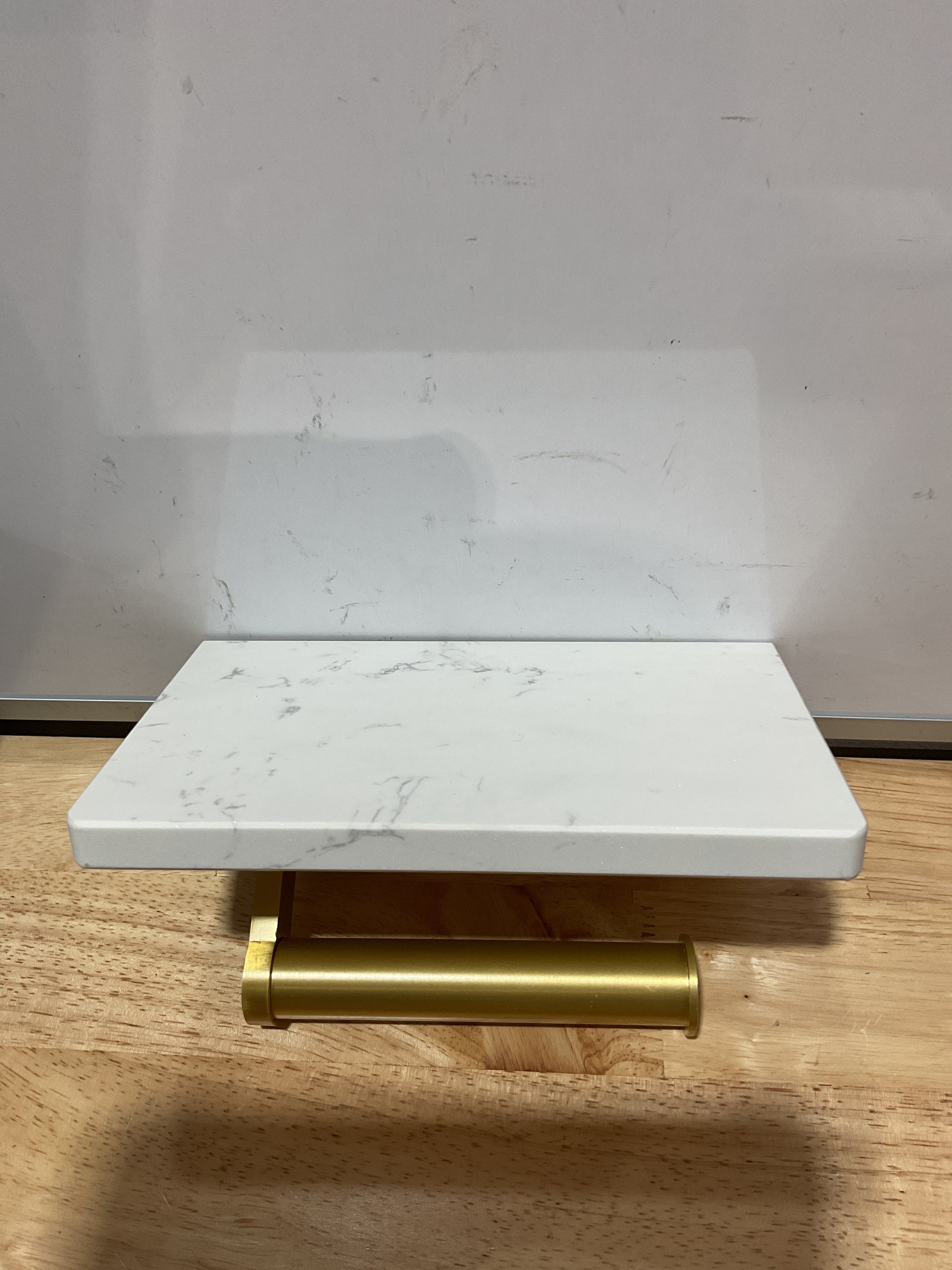 Portarrollos de Papel Higiénico Hoimpro Aluminio Oro Cepillado con Estante de Mármol Blanco | Montaje en Pared