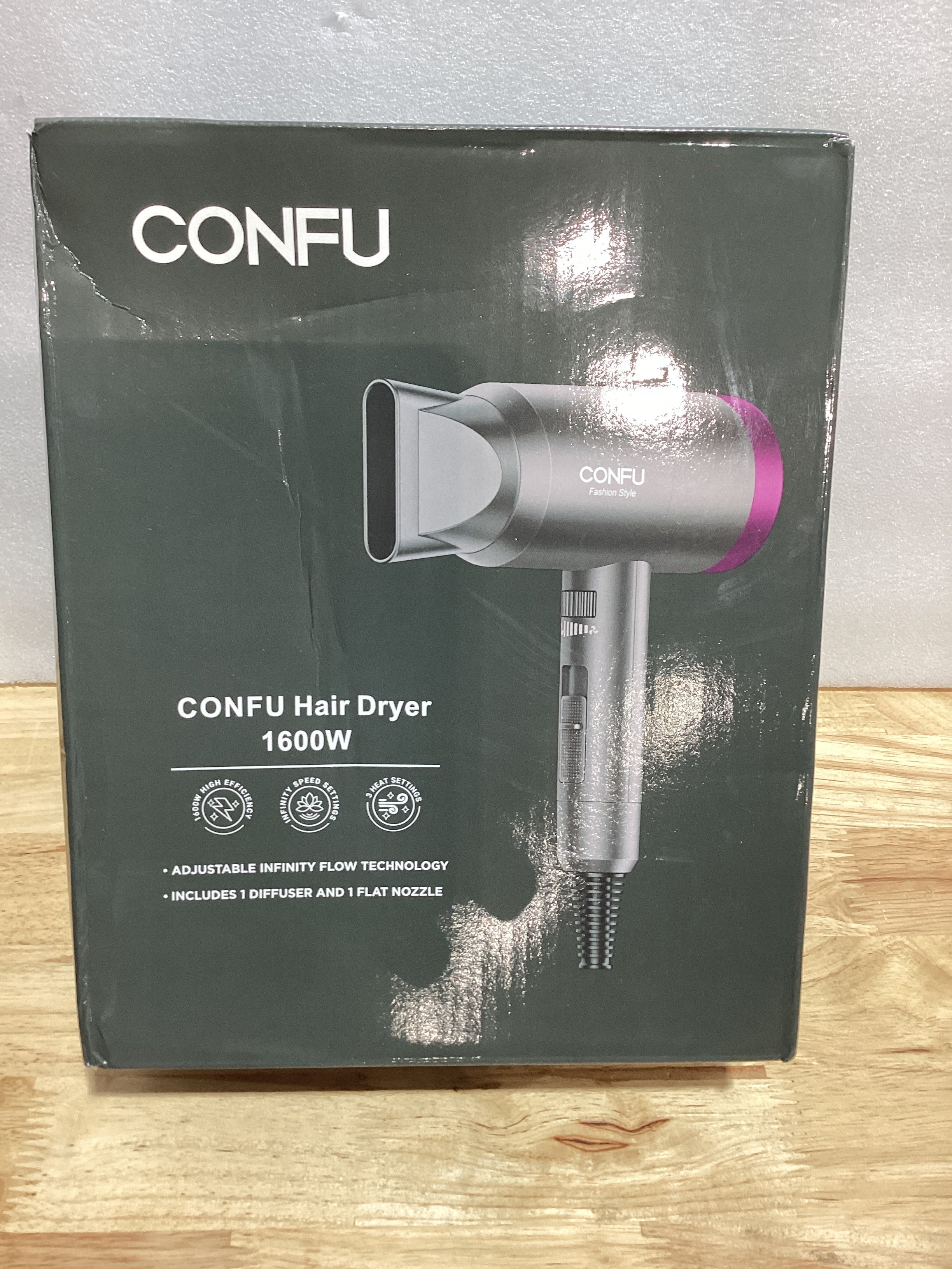 Secadora de Cabello CONFU Iónica 1600W con Difusor | Secado Rápido para Casa y Viaje