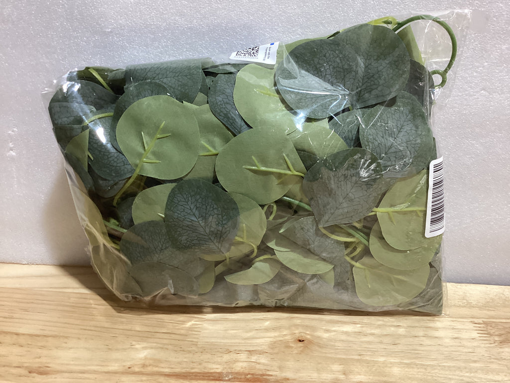 FUGZAUD Paquete de 2 Guirnaldas de Eucalipto Artificial Hojas de Seda Sintética Eucalipto Dólar Plateado Hojas Enredaderas Guirnalda Hecha a Mano Vegetación Telón de Fondo de Boda Arco Interior