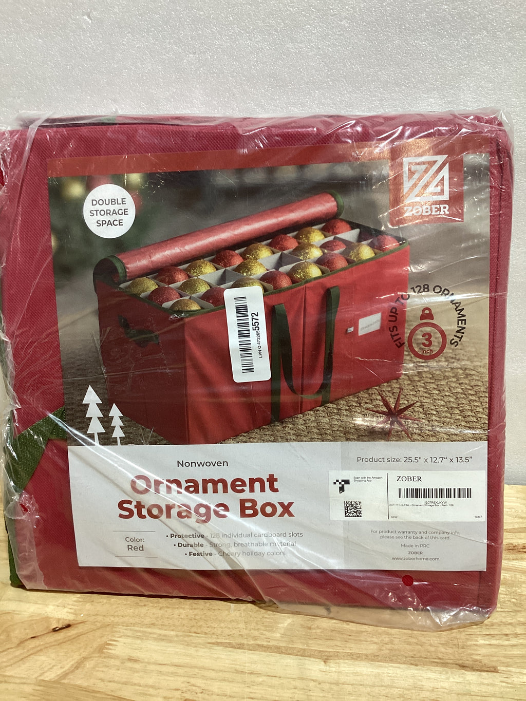 Caja de Almacenamiento para Adornos Navideños ZOBER – 128 Esferas 3", Divisores y Doble Cierre | Rojo