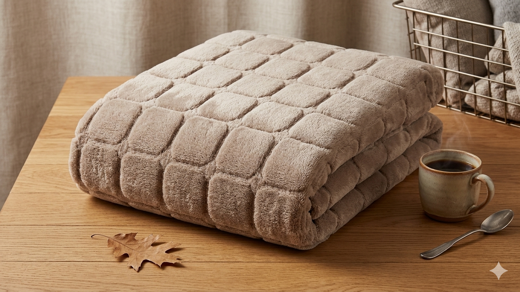 Manta de Felpa Ultra Suave con Diseño de Cuadros en Relieve – Cobija Acogedora para Hogar