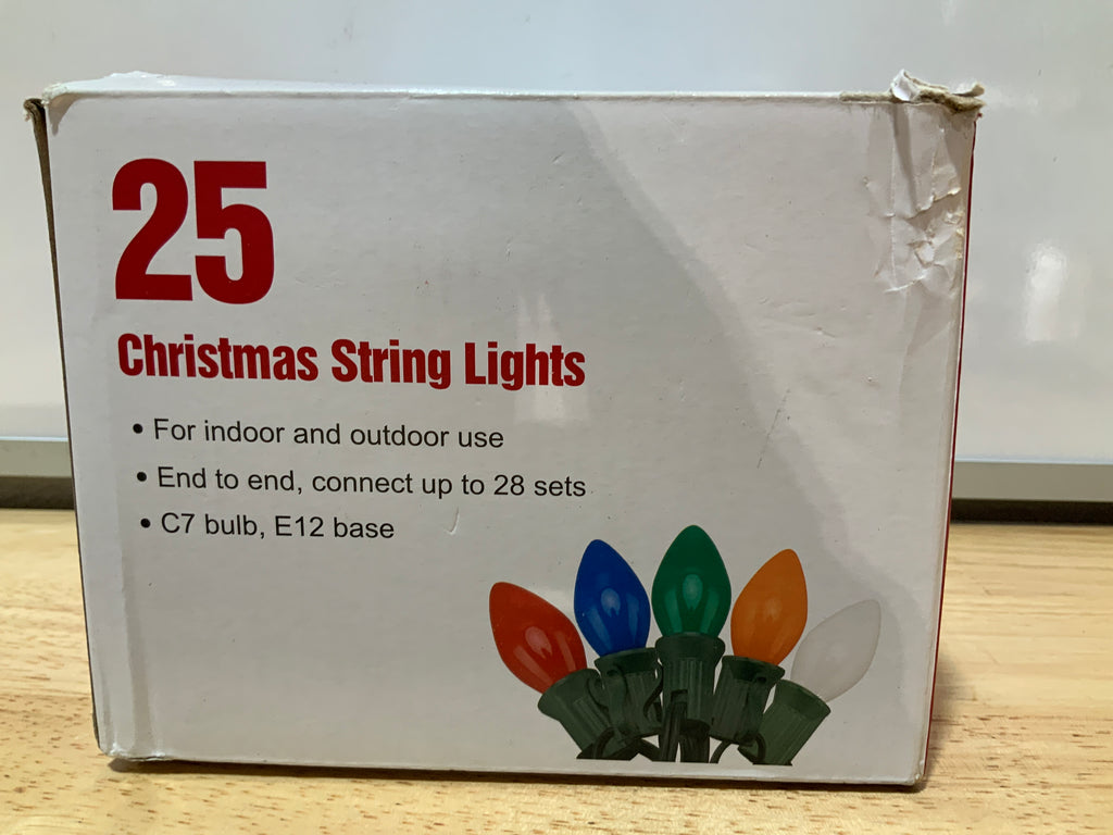 cadena de luces de Navidad de cerámica multicolor incandescente para interiores/exteriores con 25 bombillas y base E17 | 120V, 7W