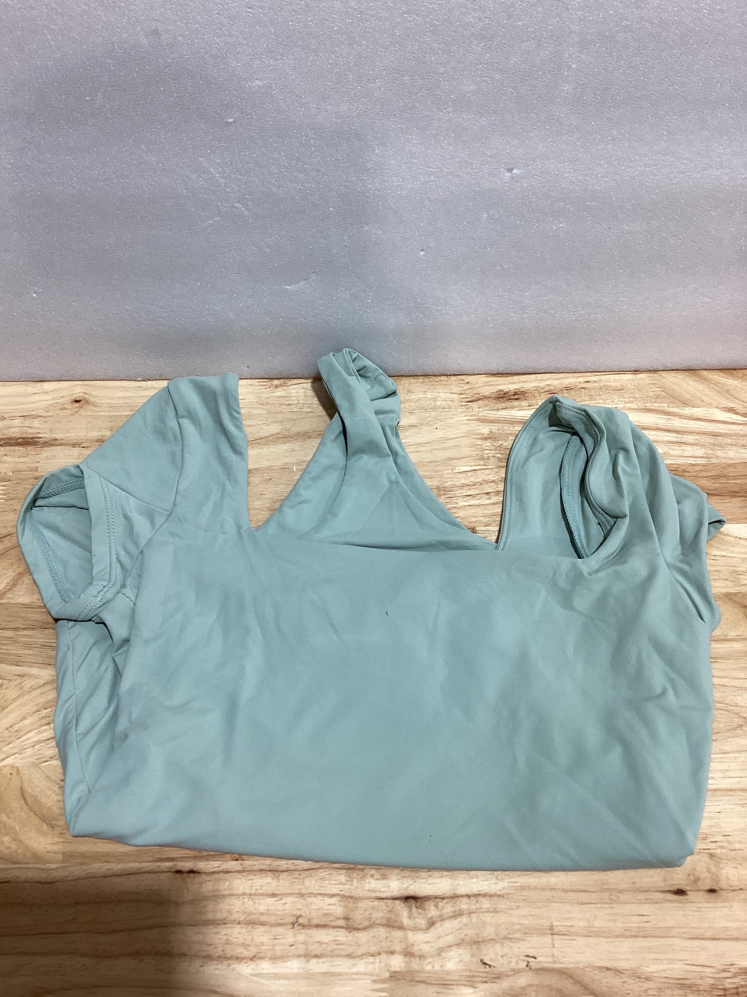 QINSEN Body sexy con cuello redondo para mujer, manga corta, con doble forro, adelgazante, color verde humo