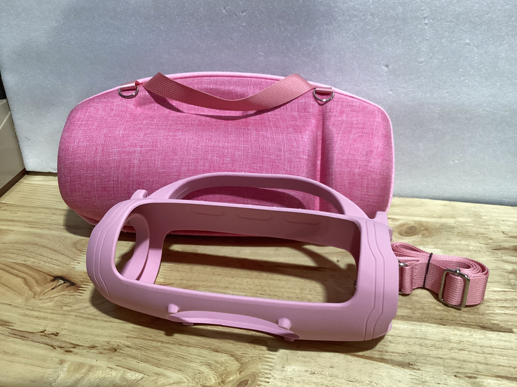 JCHPINE Funda de Silicona y Estuche Rigido de Viaje para JBL Charge 4 y Charge 5 – Color Rosa (No compatible con versión Wi-Fi)