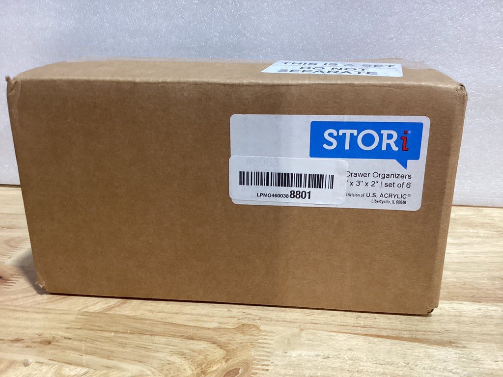 STORi SimpleSort Juego de 6 organizadores de cajones transparentes apilables | Bandejas rectangulares de 9 x 3 x 2 pulgadas | Contenedores estrechos de almacenamiento de maquillaje y separadores