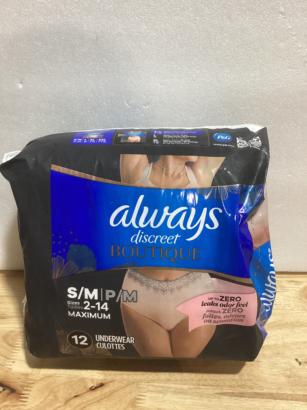 Always Discreet Boutique Ropa Interior para Incontinencia, Protección Máxima, Talla S/M, Rosado, 12 Unidades