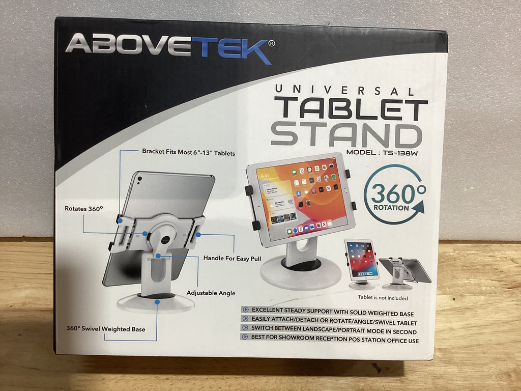 AboveTEK Soporte iPad Kiosk POS Giratorio 360° – Para Tablets 6"-13", Uso Comercial en Tienda, Oficina, Recepción y Cocina, Color Blanco