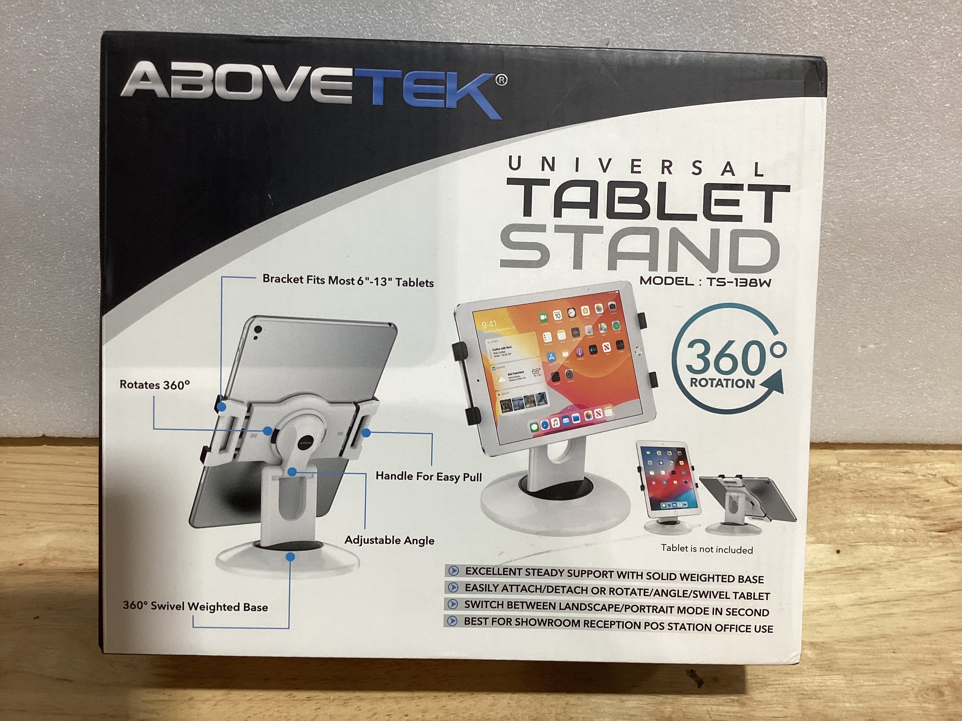 AboveTEK Soporte iPad Kiosk POS Giratorio 360° – Para Tablets 6"-13", Uso Comercial en Tienda, Oficina, Recepción y Cocina, Color Blanco