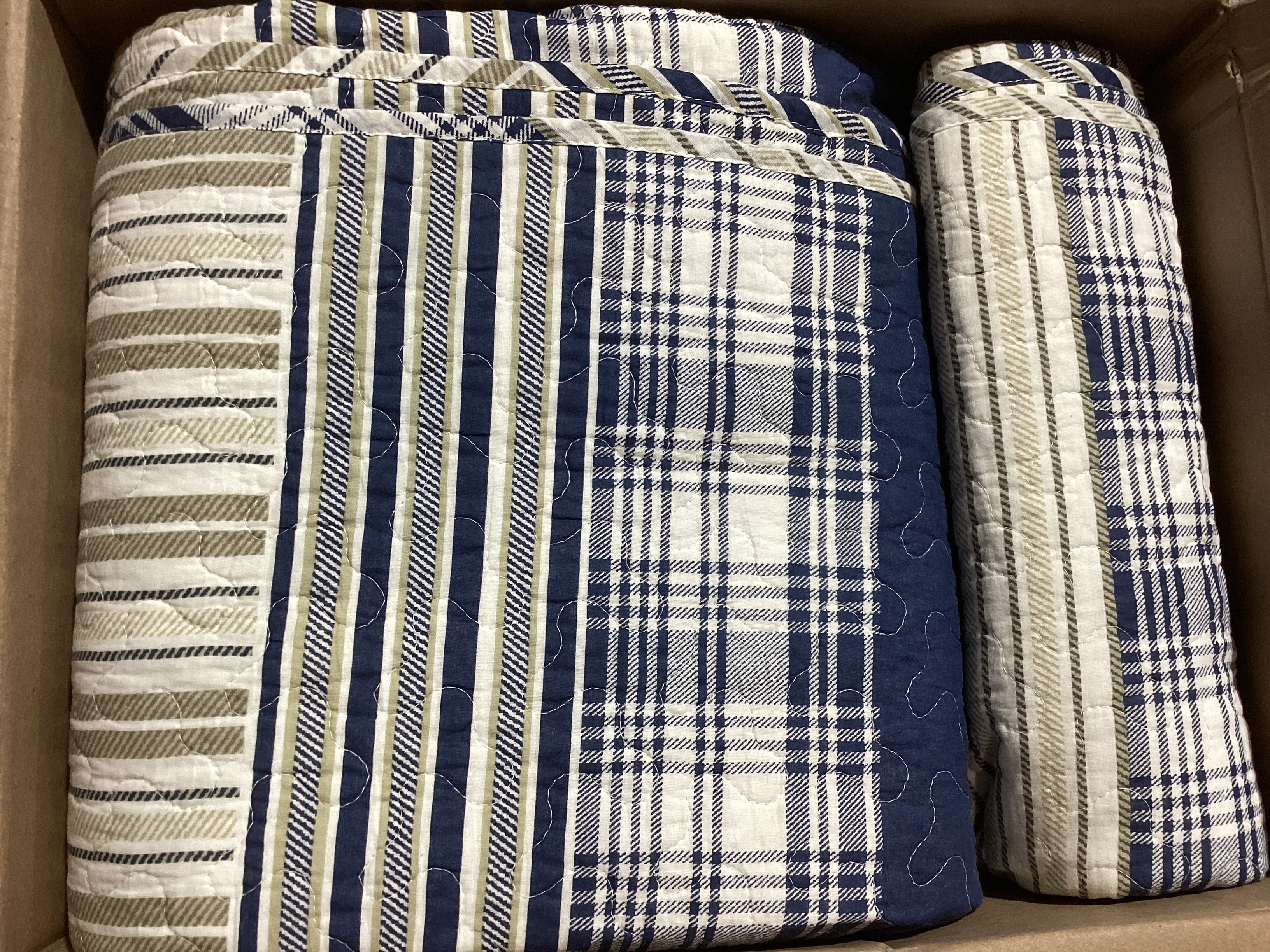 Set de Edredón King Homzard – 100% Algodón, Reversible, 3 Piezas | Diseño Farmhouse a Cuadros Azul, Blanco y Beige