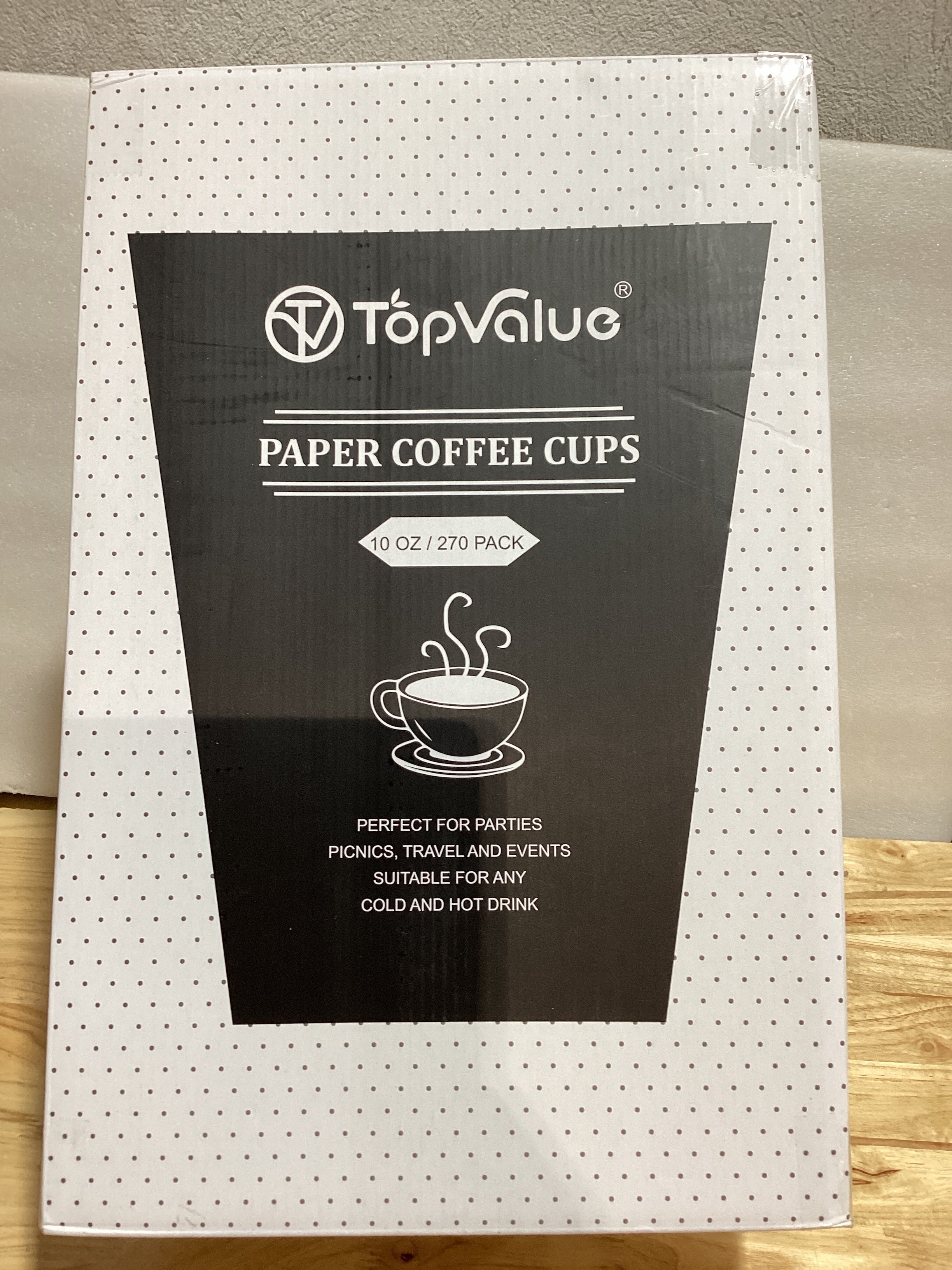 Vasos Desechables de Papel TV TOPVALUE 270 Unidades — 10oz, Para Café, Agua, Jugo y Té, Ideal Para Oficina y Eventos