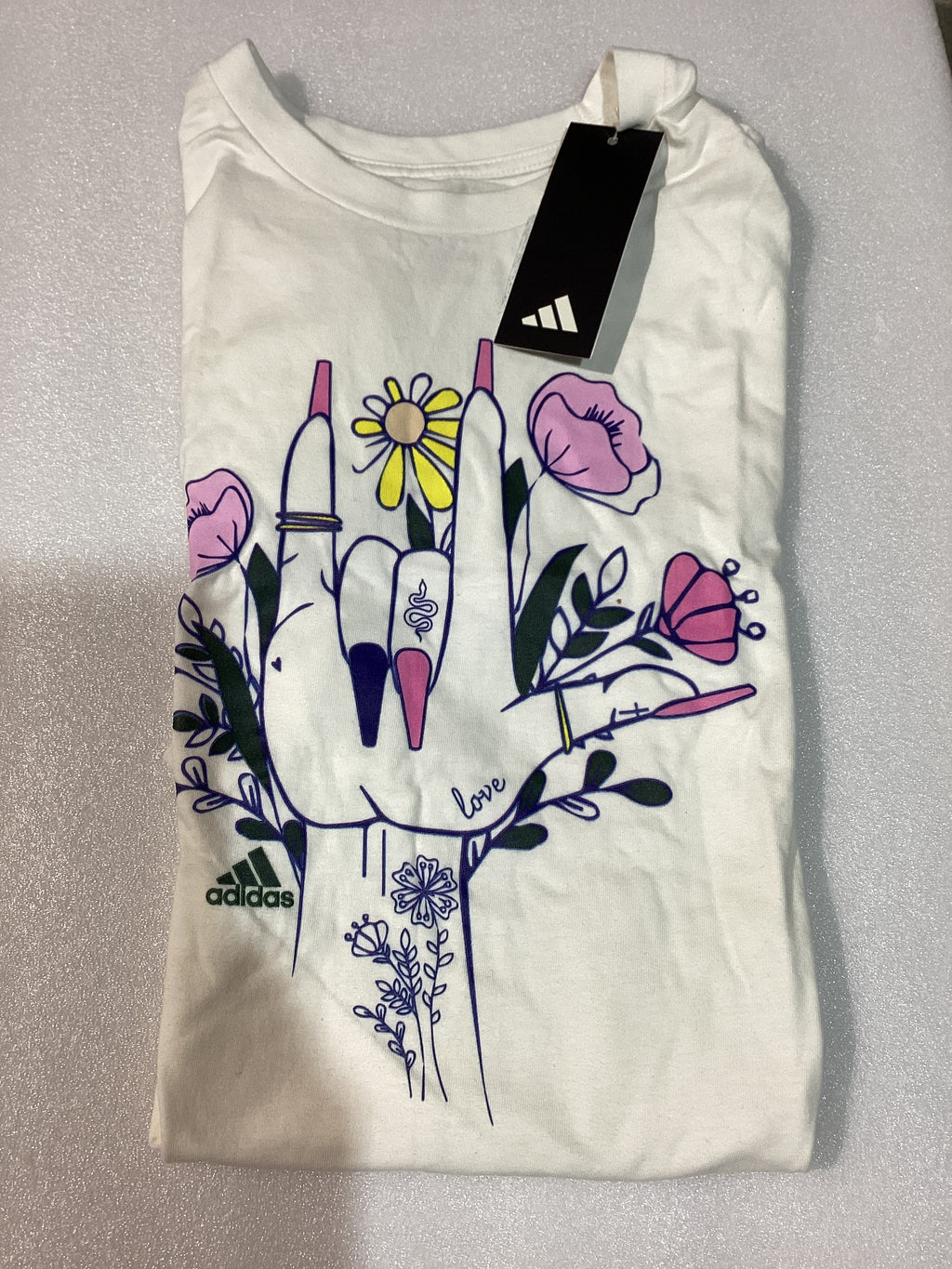Camiseta Adidas Estampado Floral para Mujer – Talla XS, Color Blanco con Flores