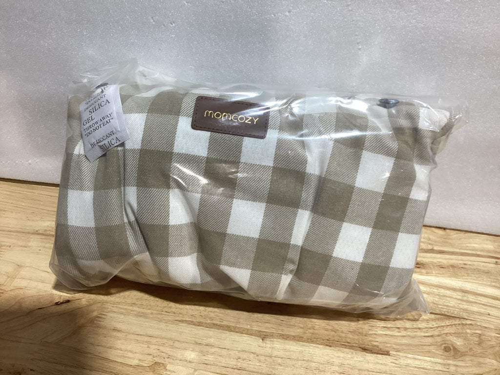 Cargador Ergonómico para Bebé Momcozy — Algodón y Lino Natural, Manos Libres, Diseño Cuadros Café