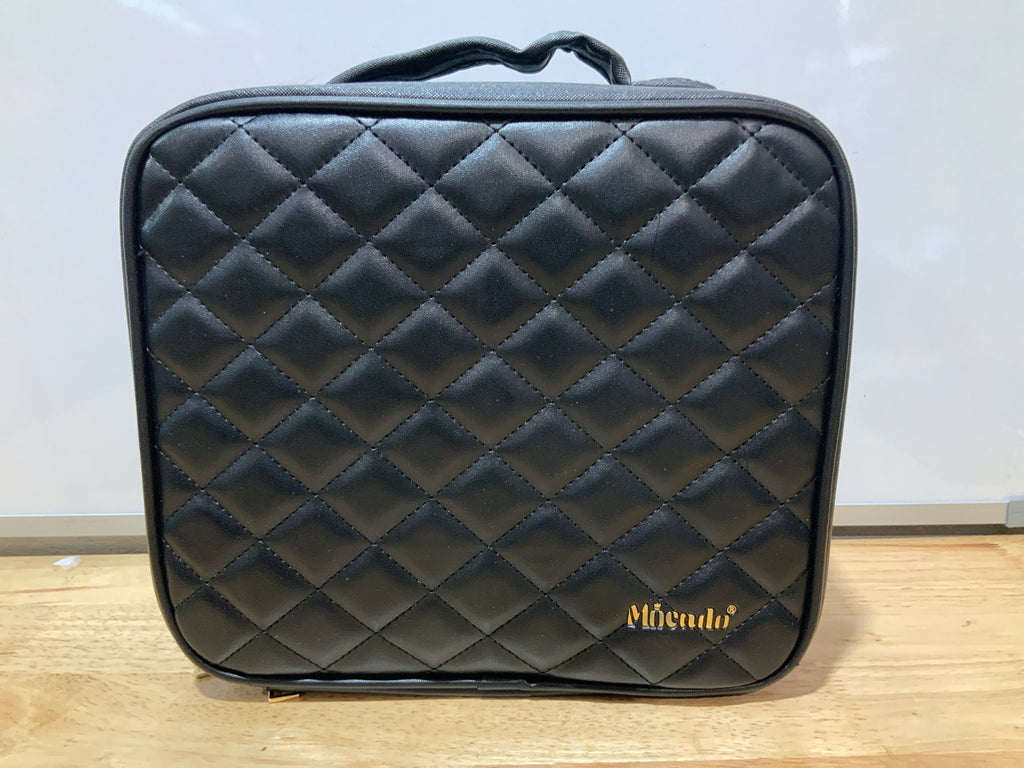 Mocado Travel Makeup Bag with LED Lighted Mirror,Travel Makeup Organizer, Makeup Case with 8 Makeup Brushes and 10x Magnifying Mirror, 3 Color Lighting, Adjustable Divider Makeup Box(Black Lozenge)
