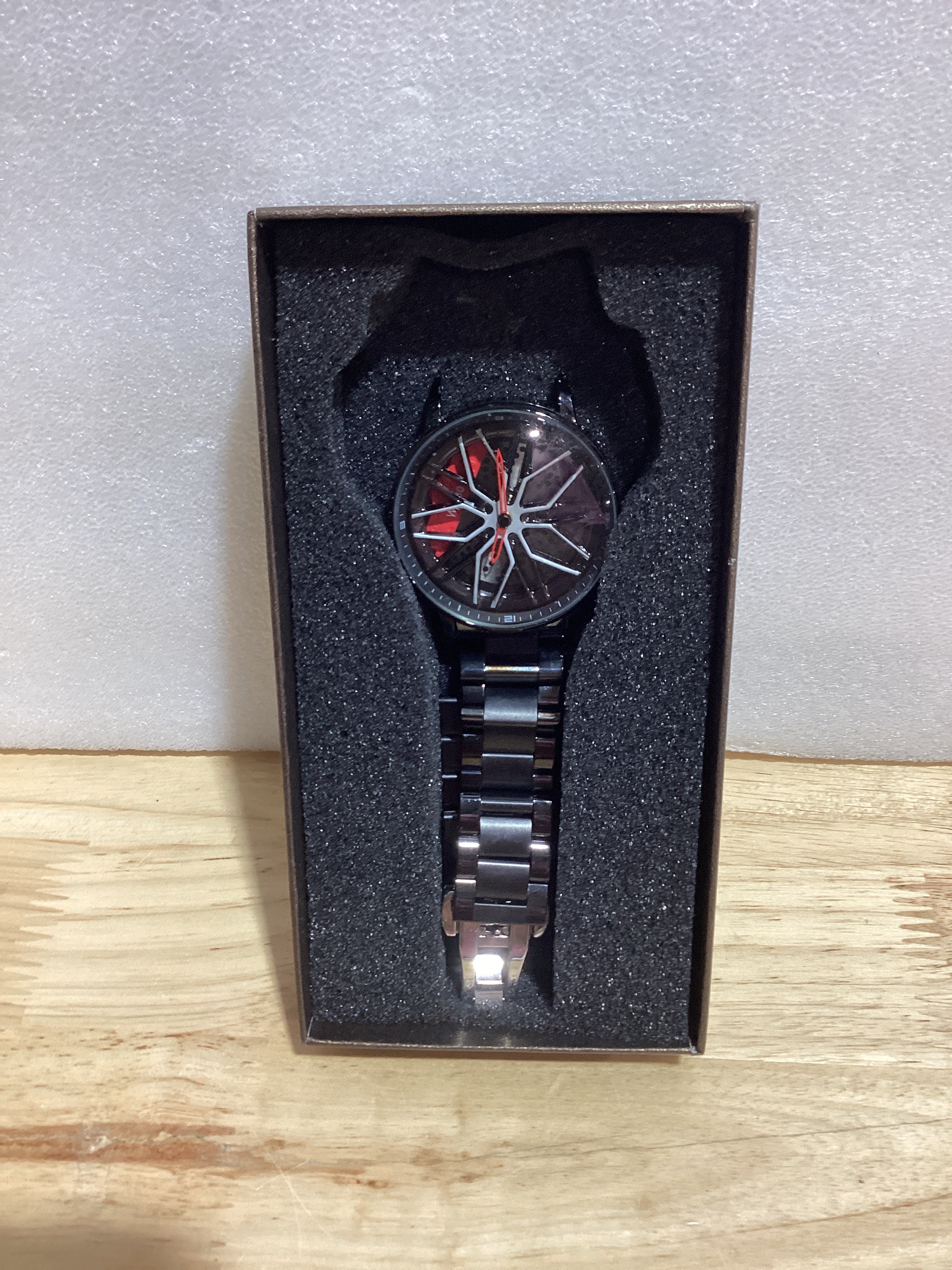 ⚠️ Le Falta un Accesorio a la Correa – MASTOP Reloj para Hombre Diseño Automotriz Hueco – Cuarzo Analógico, Resistente al Agua, Correa de Acero Inoxidable, Negro y Rojo