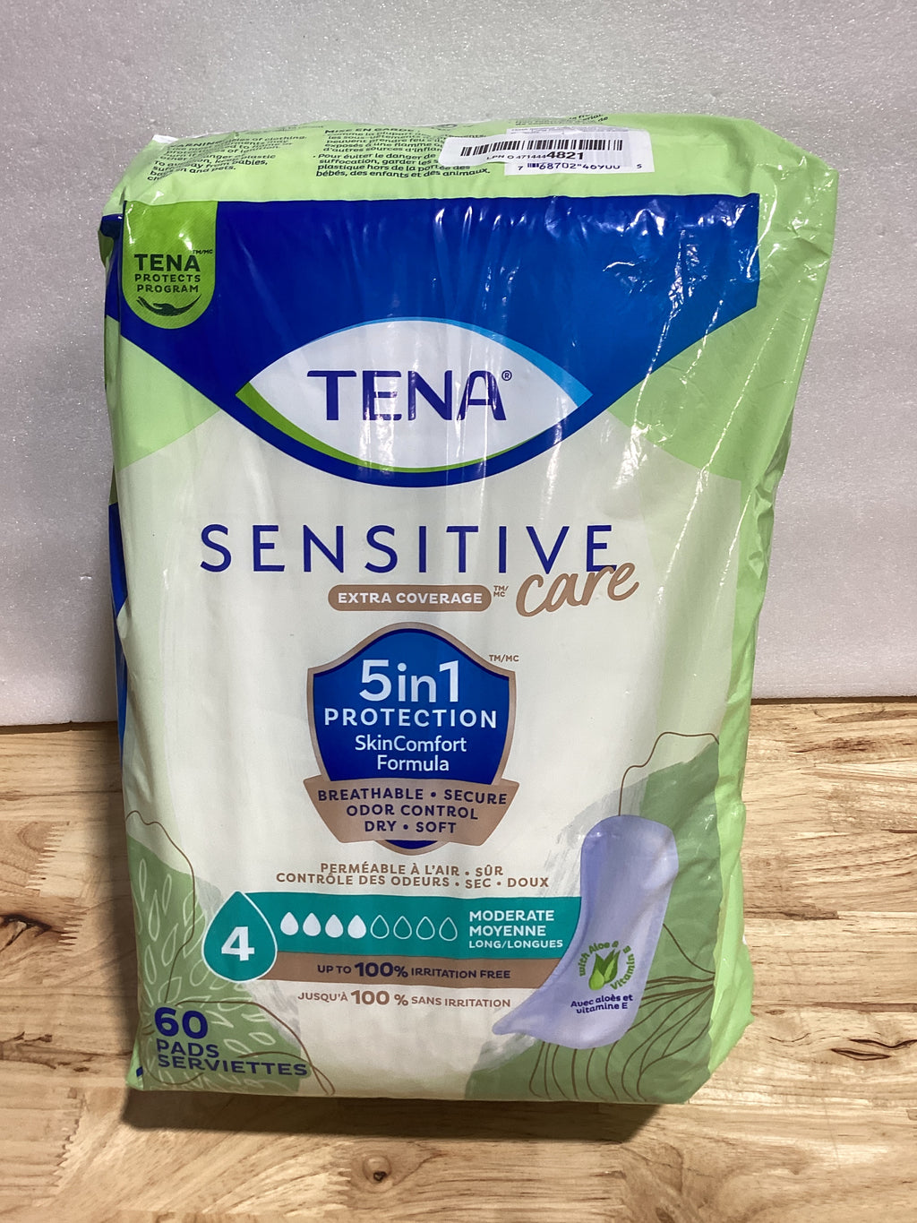 TENA Sensitive Care Almohadillas de control de vejiga para incontinencia con cobertura extra, protección moderada, larga, 60 unidades