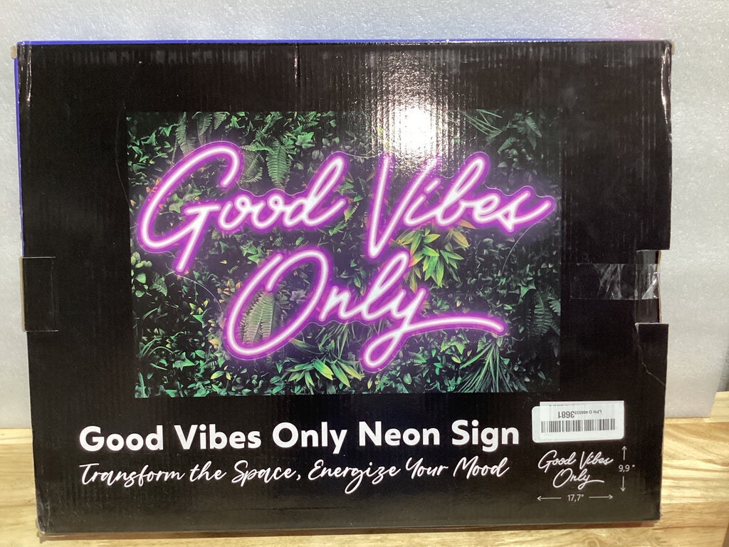 Kavaas Letrero Neón LED "Good Vibes Only" Rosa 17.7" x 9.9" — Decoración para Pared, Fiestas, Bar y Salón
