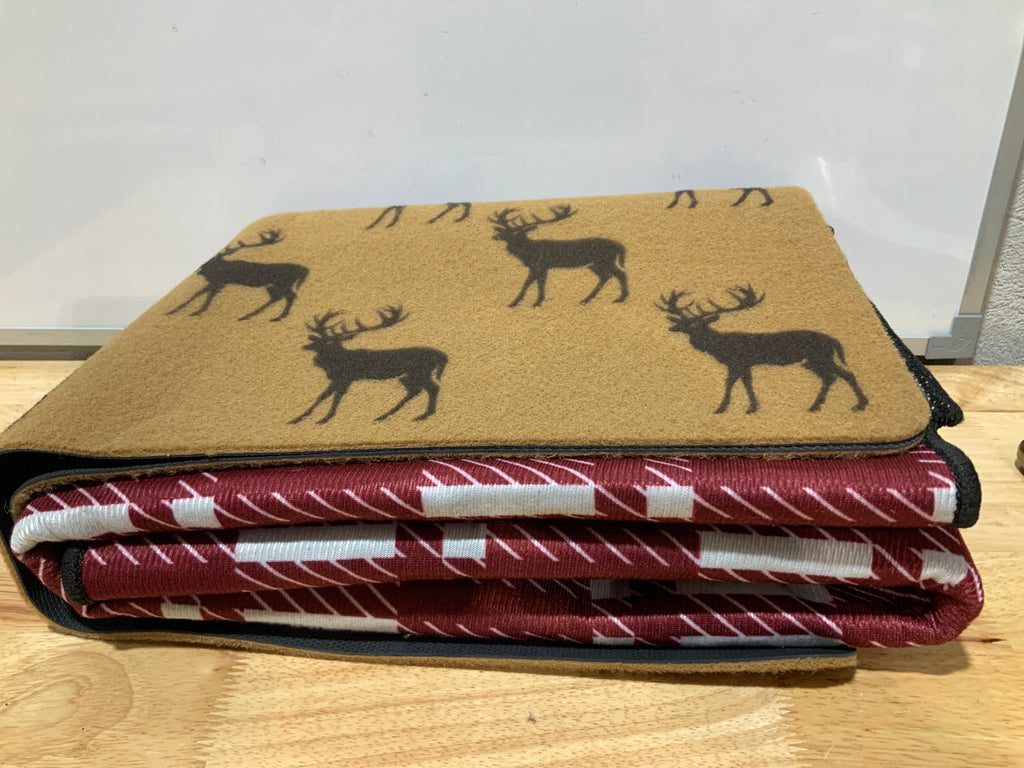 Maasechs 2 Pcs Christmas Doormat Combo Set Outdoor, 28"x43" Velvet Red White Plaid Rug and 18"x30" Faux Coir Reindeer Mat, Xmas Welcome Layered Mats for Front Porch Entryway Outdoor Decor