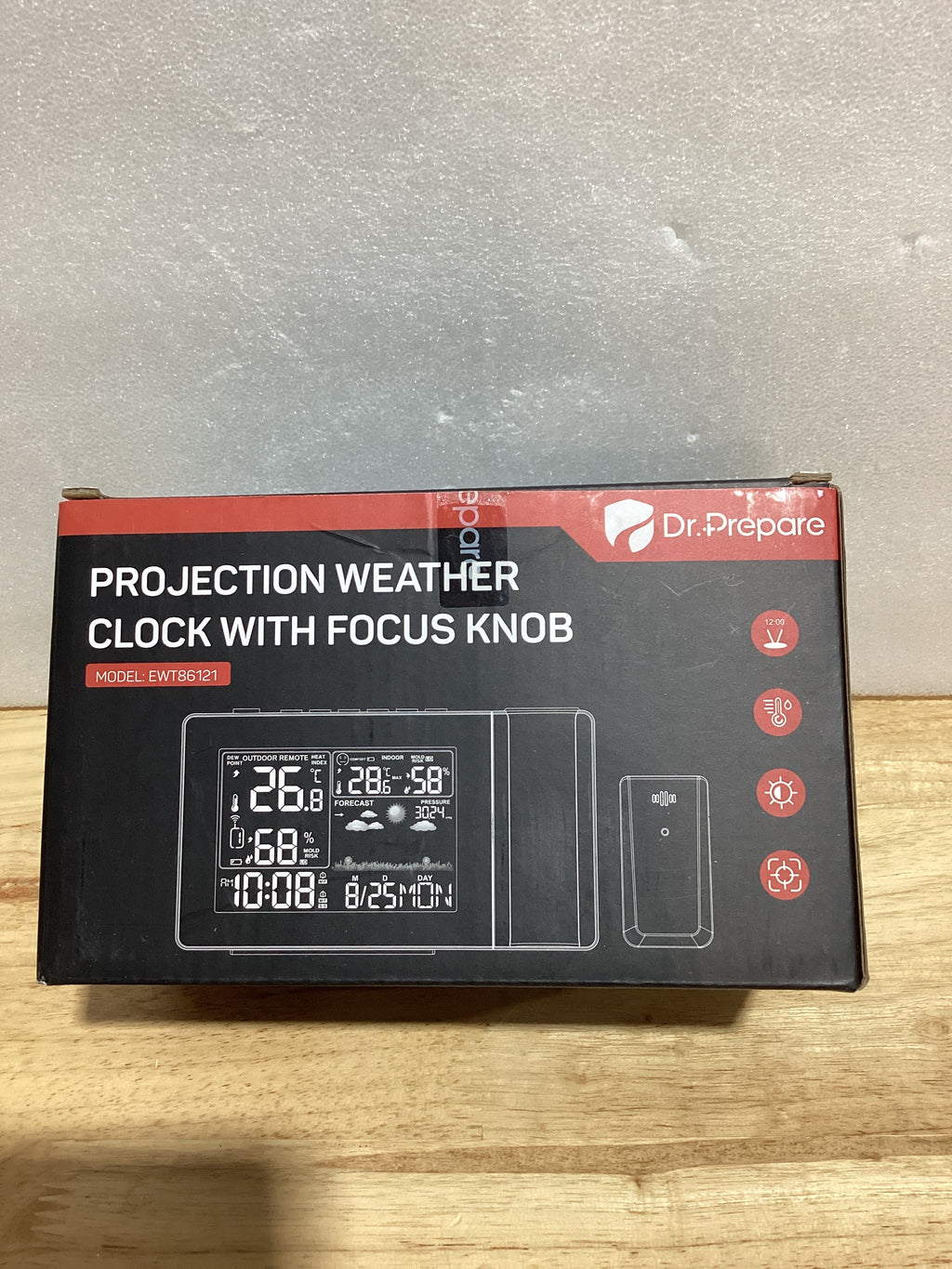 DR.PREPARE Reloj Despertador con Proyector 180°, Monitor de Temperatura y Doble Alarma