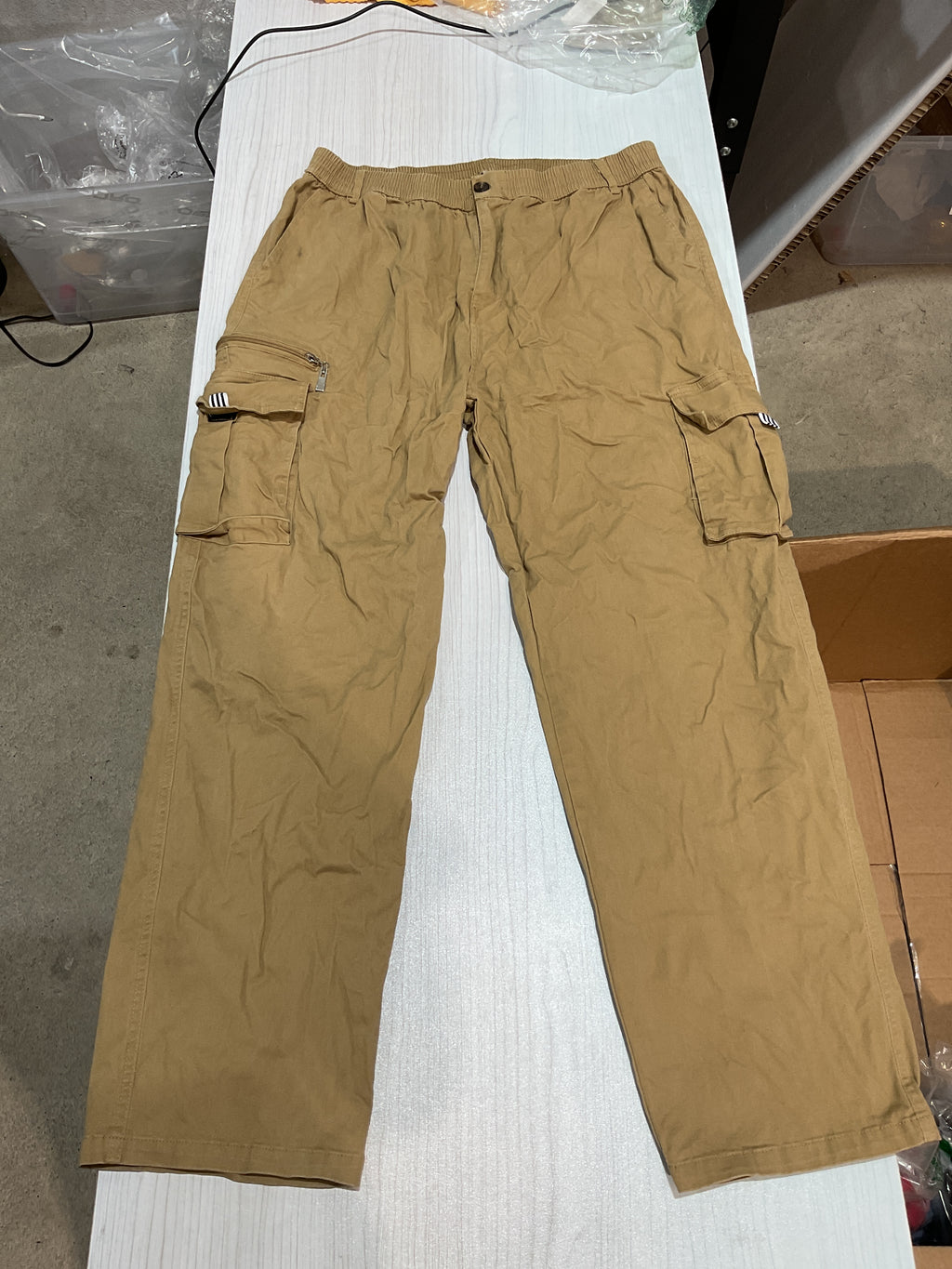 Talla 3XL - Pantalón Cargo Hombre Cintura Elástica, Múltiples Bolsillos, Khaki