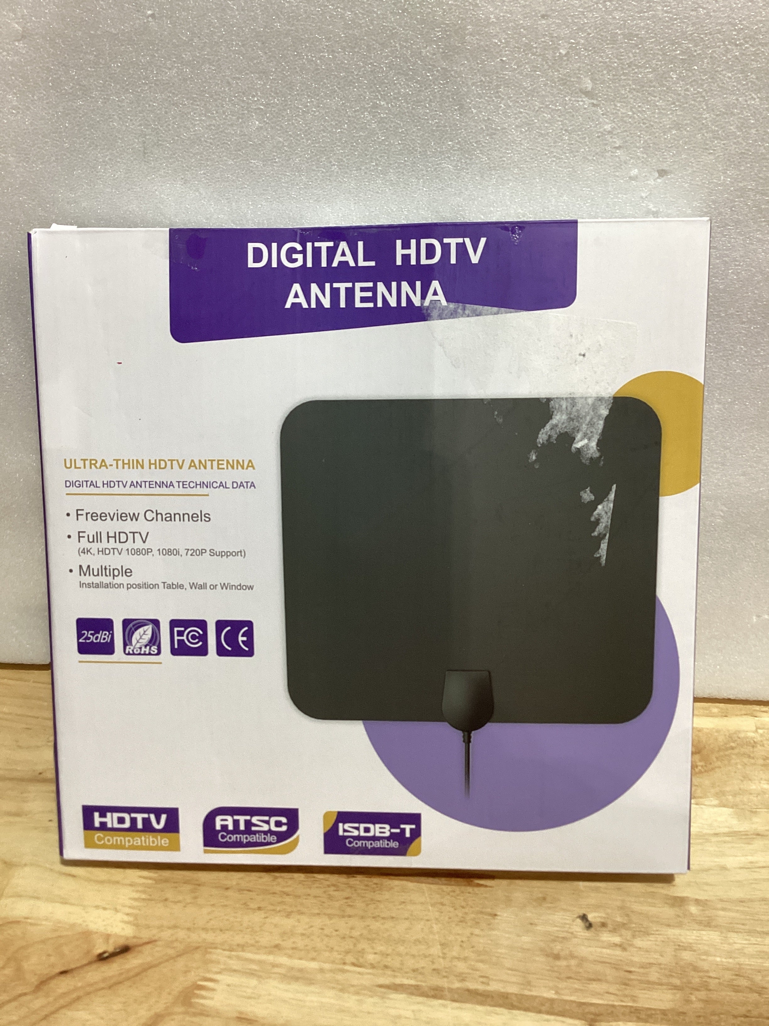 HDTV - Antena de TV digital para interiores, USB 5V/50mA 25DBI Antena digital HD para interiores 4K HD antena de TV con amplificador de señal para todos los televisores de interior, ventana adhesiva