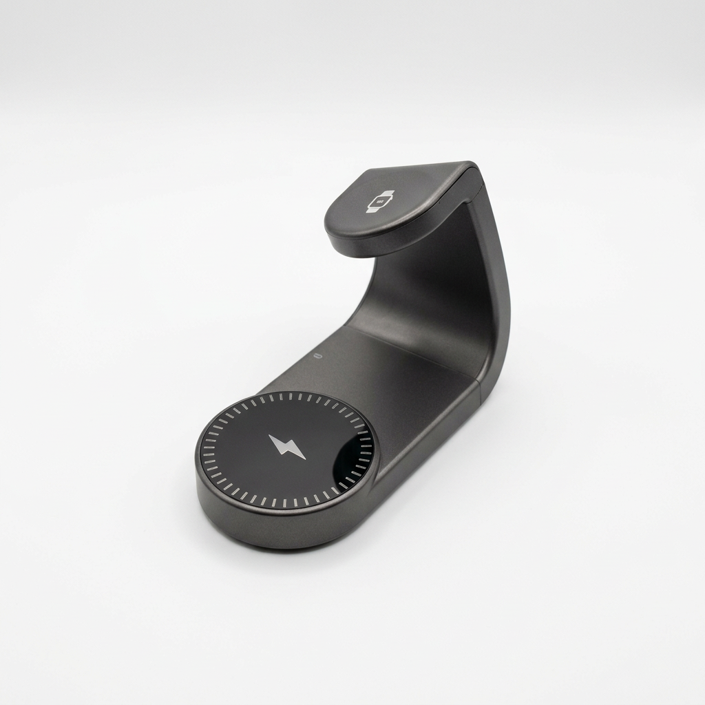 Base de carga para celular y reloj inteligente, diseño compacto en color negro