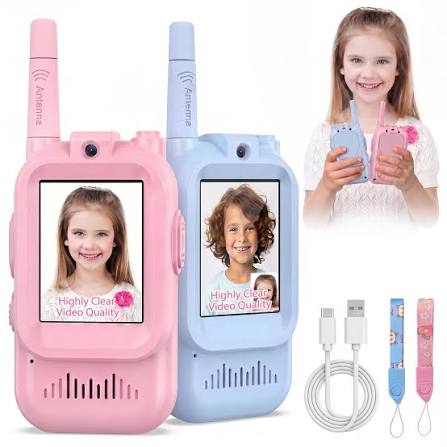 Walkie Talkies con Video para Niños Pack de 2 – Recargables, Largo Alcance, 3 a 12 Años