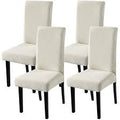Fuloon Fundas para Sillas de Comedor Pack de 4 – Jacquard Elástico Lavable, Diseño Hoja Beige