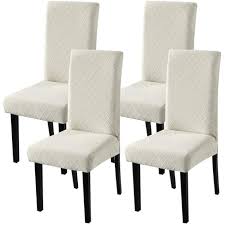 Fuloon Fundas para Sillas de Comedor Pack de 4 – Jacquard Elástico Lavable, Diseño Hoja Beige