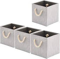 Juego de 4 cajas organizadoras plegables de tela de bambú con asas de cuerda de algodón
