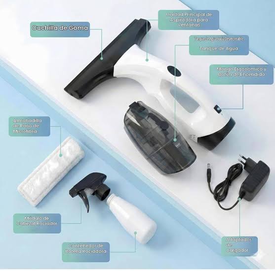 USADO-Aspiradora Limpiacristales Inalámbrica ZRHI | Escobilla Eléctrica con Tanque de Recolección de Agua | Kit de Limpieza para Ventanas, Espejos, Duchas y Autos