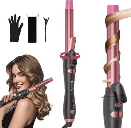 Rizador de Cabello Rotativo 2.5cm | Barril Extra Largo Automático Calentamiento 30s | Temperatura Ajustable Oro Rosa