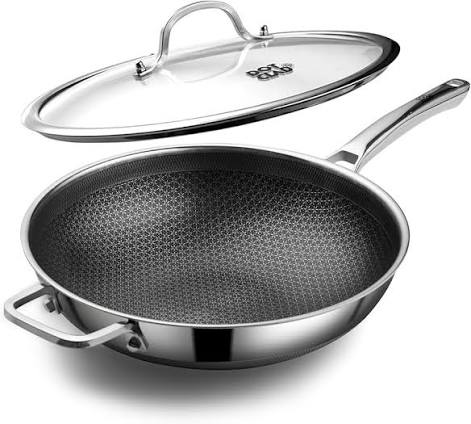 sartén o wok profundo híbrido con grabado láser de acero inoxidable