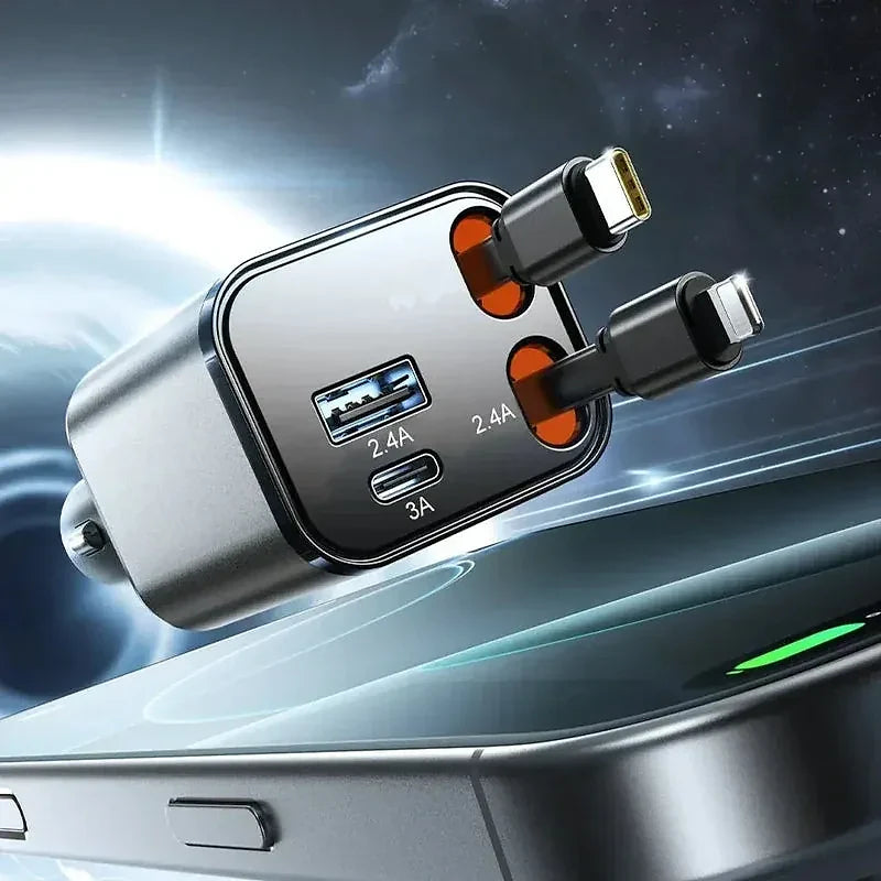 LISEN Cargador de Auto Retractil 84W | Carga Rapida USB-C | Accesorio de Viaje para iPhone 17, 16, 15, 14, 13 | Regalo del Dia de la Madre