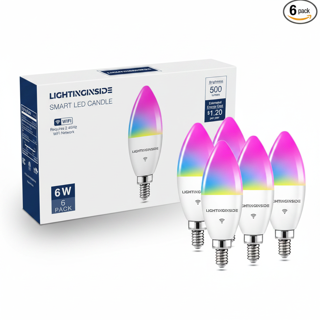 LIGHTINGINSIDE Smart LED Candle 6W RGB - Pack de 6 Bombillas E14 WiFi