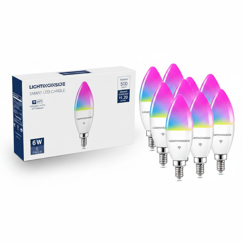 Bombillas Inteligentes E12 Equivalente a 60W, 500 lúmenes 6W RGBCW Bombilla de Vela de Candelabro Chandelier Funciona con Alexa/Google Home/Smart Life