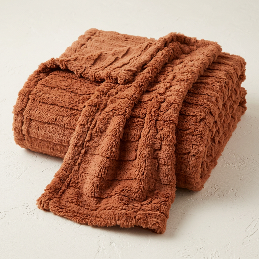 Manta Color Terracota con Textura en Relieve para un Ambiente Cálido y Acogedor