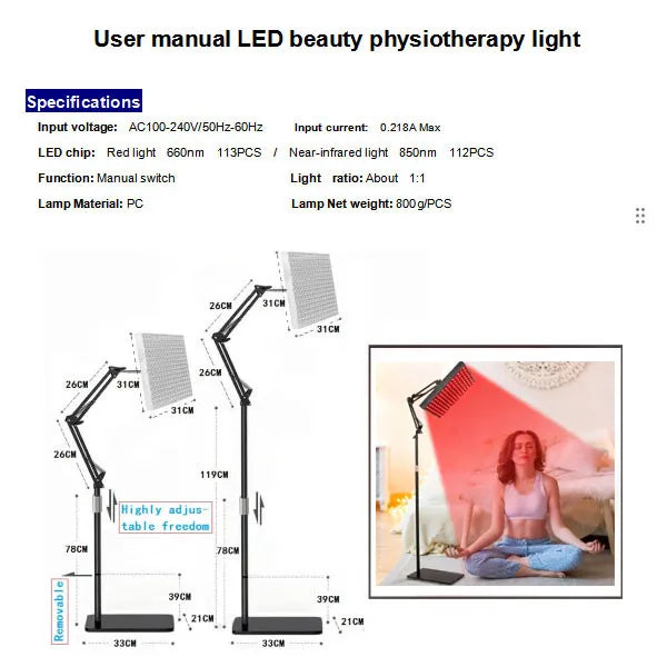 Lámpara de Terapia de Luz Roja e Infrarroja para Cuerpo y Rostro – Con Control Remoto