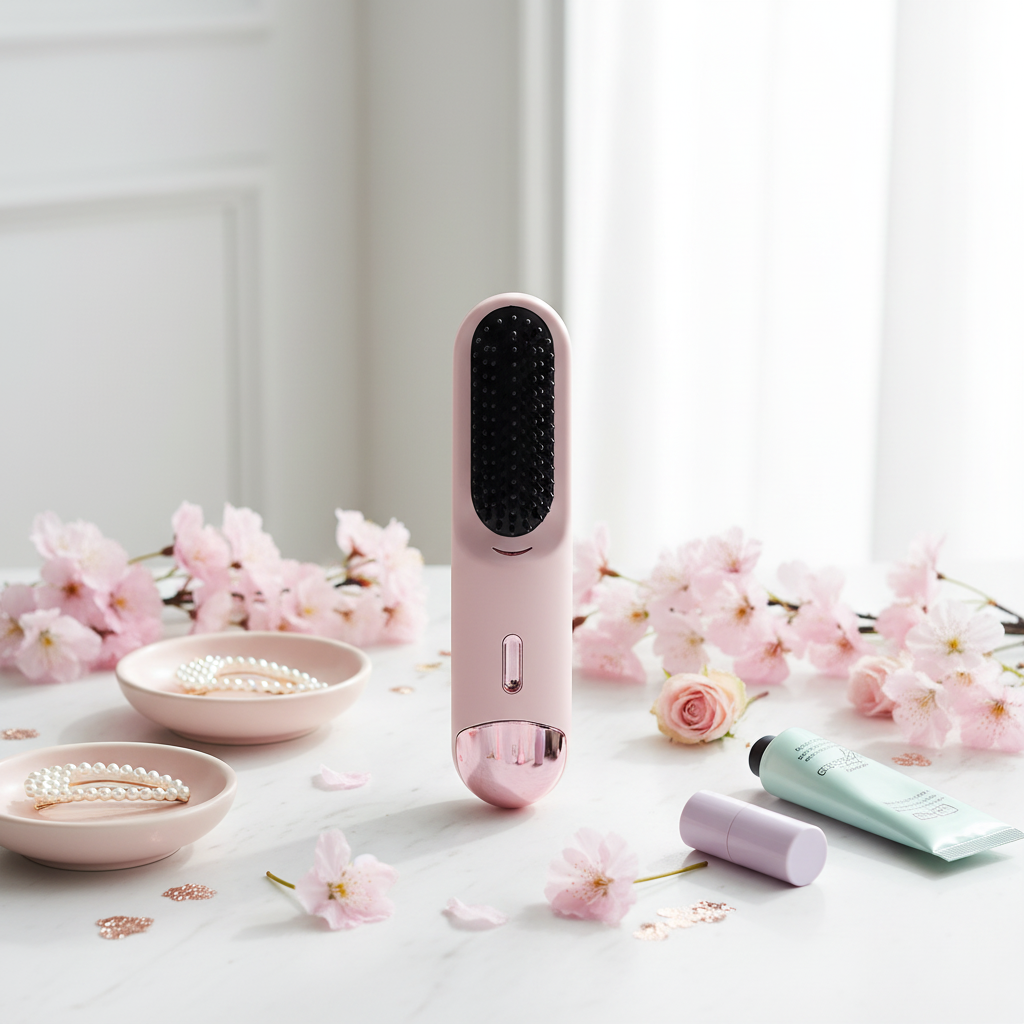 Cepillo alisador de pelo inalámbrico, mini cepillo alisador portátil para viajes, alisador de peine caliente iónico negativo, cepillo alisador recargable para mujeres, ligero sobre la marcha, rosa