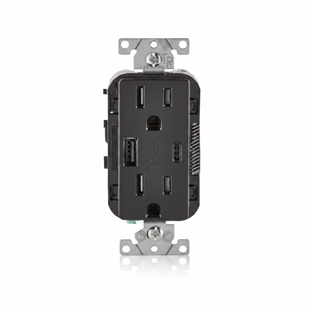 Leviton T5633-B Tomacorriente con Cargador USB Tipo A y Tipo C 15A – Negro