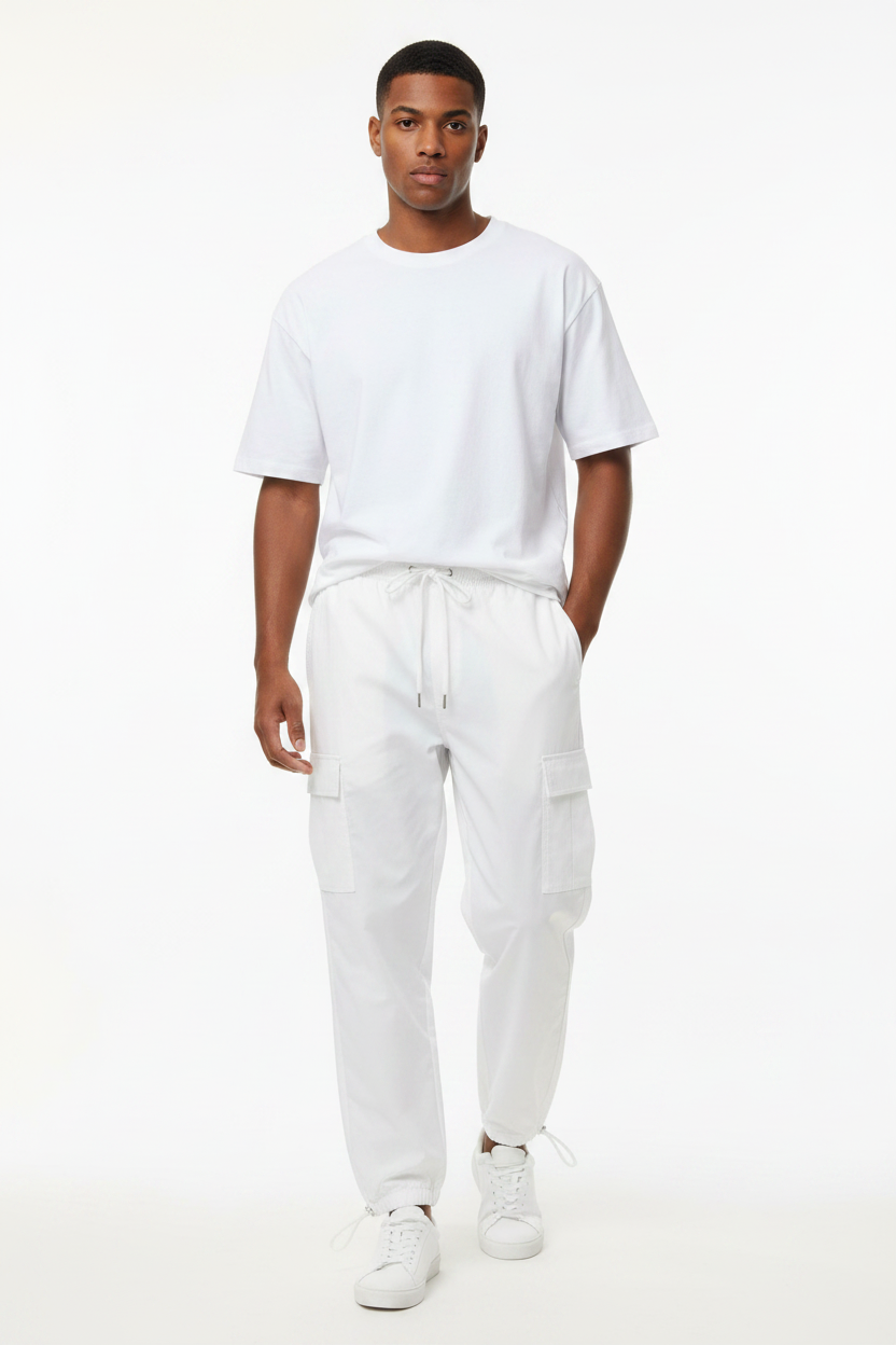 Pantalón cargo blanco con modelo