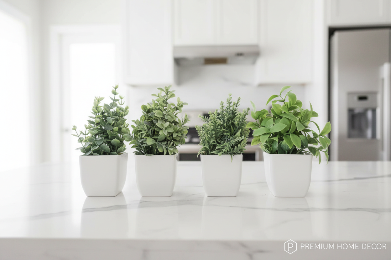 Set de 4 Plantas Artificiales Decorativas para Hogar – Macetas Blancas